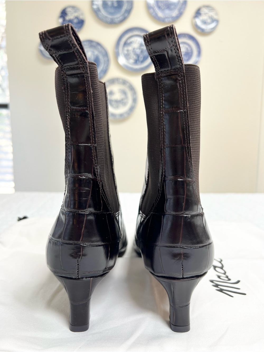 Madewell Dimes Chelsea Boots Coffee Bean Croc Embossed Leather Ankle Boots 7 - Picture 6 of 12